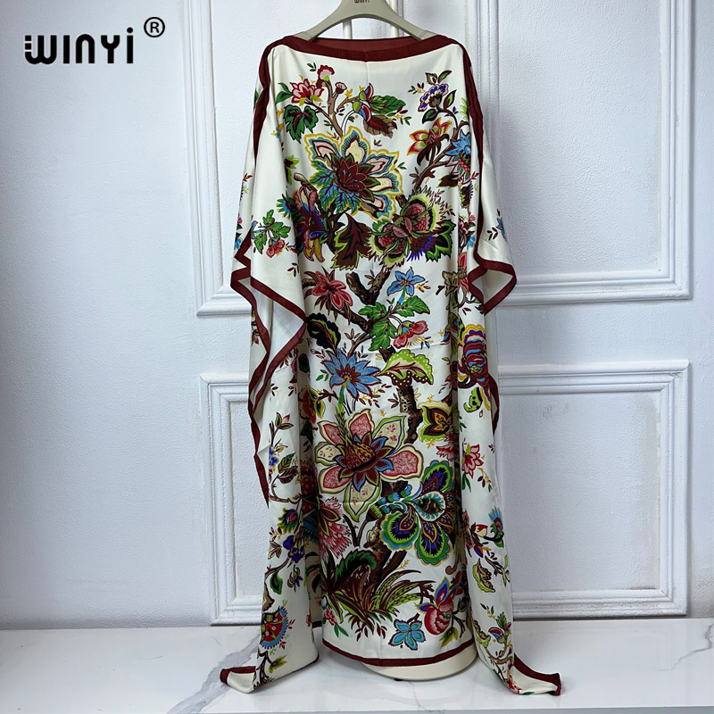 Boho Summer Beach Maxi Dress - WINYI高品質アフリカ服フリーサイズ女性ファッションボホプリントカフタンマキシアバヤドバイラグジュアリームスリム女性アフリカンドレス