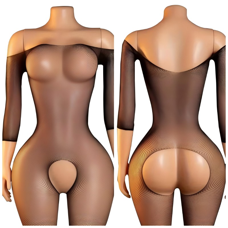 Lingerie - セクシーなクロッチレスタイツ、女性用ハイフィッシュネットブラックスリングボディストッキング、エロティックランジェリーメッシュテディパンティストッキング、ワンピースロングタイツ