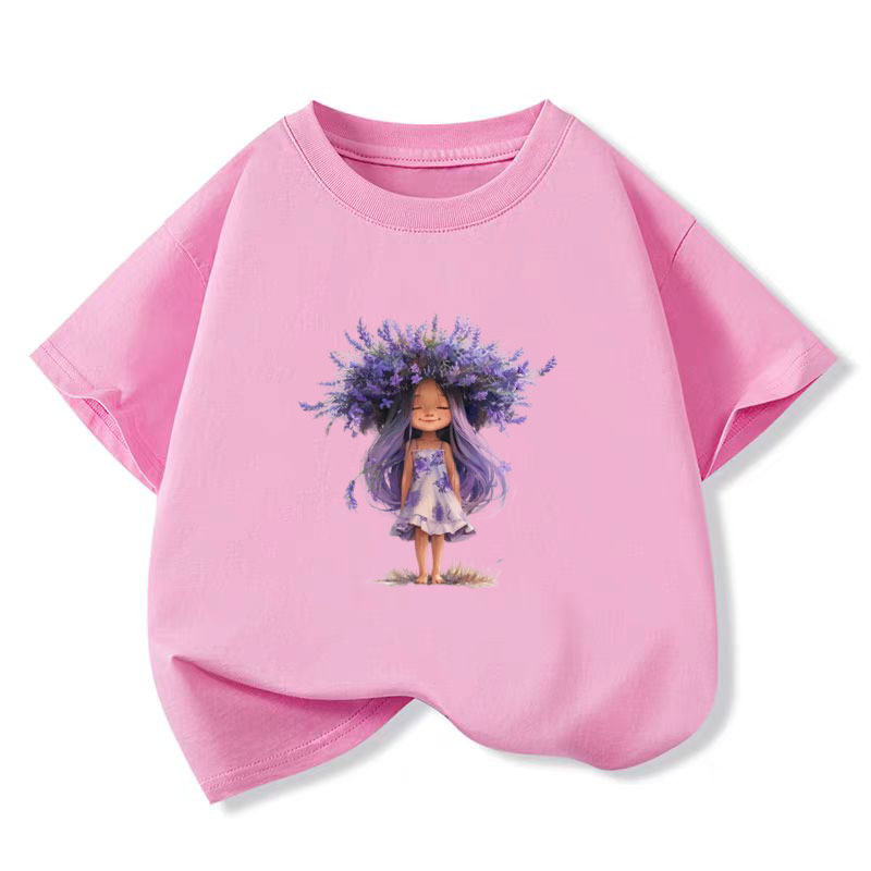 Y2K Graphic Baby Tee Crop - 新しい Y2K トップスラベンダーガールグラフィックプリント女の赤ちゃん Tシャツパープルコットンキッズトップス Tシャツ夏のファッション Tシャツ