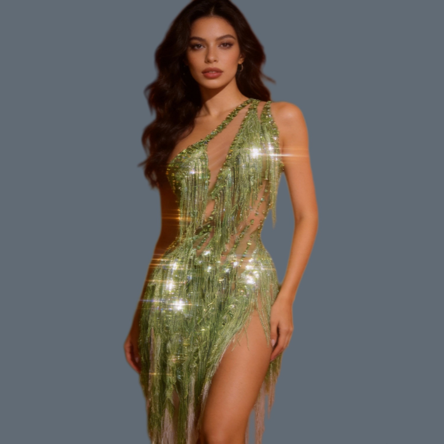 Sparkly Rhinestone Club Party Dress - セクシーな女性用キラキラ光るラインストーンラテンダンスミニドレスナイトクラブドラッグクイーンパフォーマーウェアイベントパーティードレス衣装Chunfeng