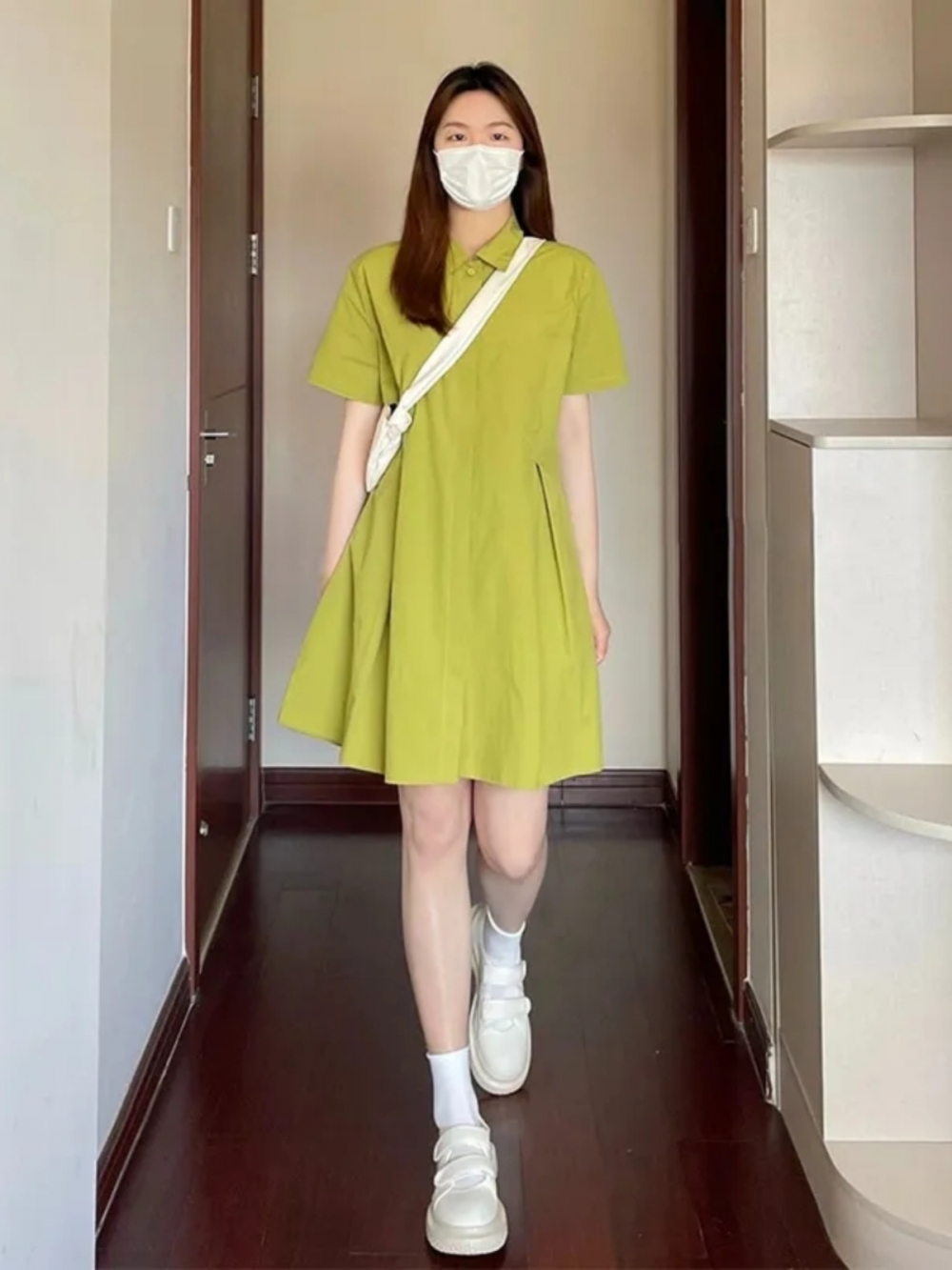Korean Style A Line Shirt Dress - プラスサイズの女性のネック半袖ドレス夏カジュアルルーズシャツドレス大きいサイズ 300 ポンド韓国スタイル A ラインスカート