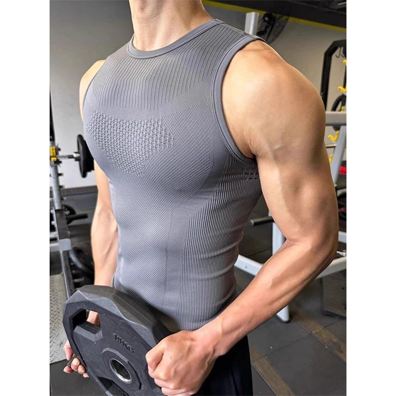 Seamless Ribbed Workout Tank Top - メンズシームレスリブ編みフィットネスタンクトップ速乾マッスルフィットワークアウトジムベスト