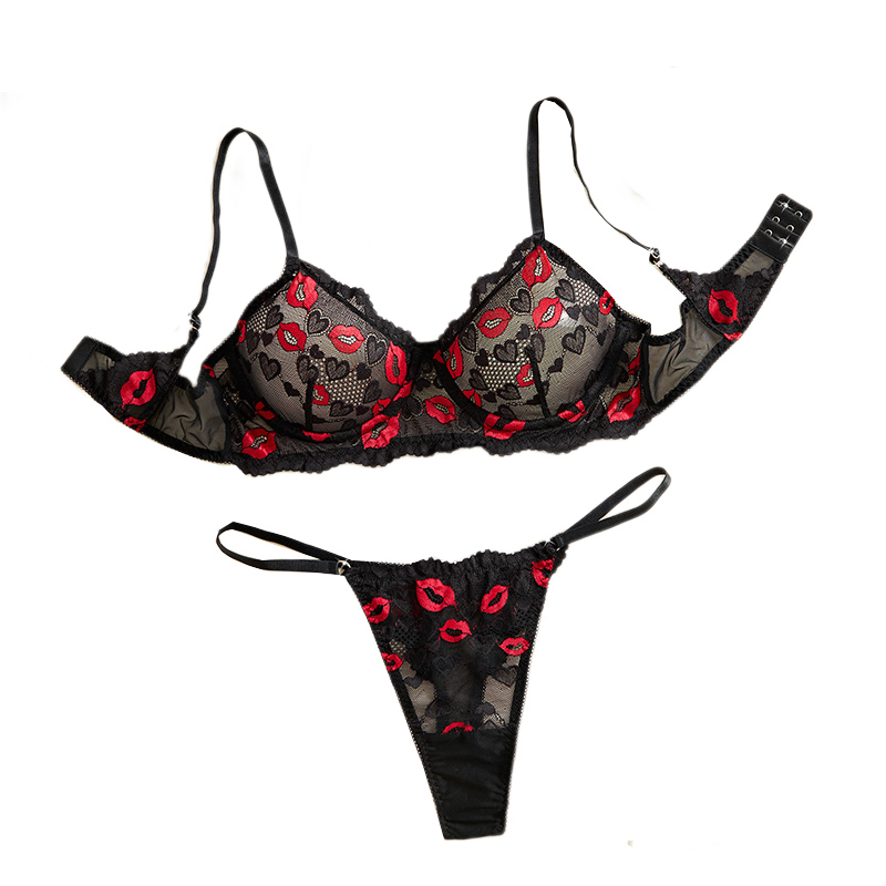 Lingerie - 透明レース下着セクシーランジェリーセット レディース誘惑ブラ＆パンティーセット エロティックコスチューム