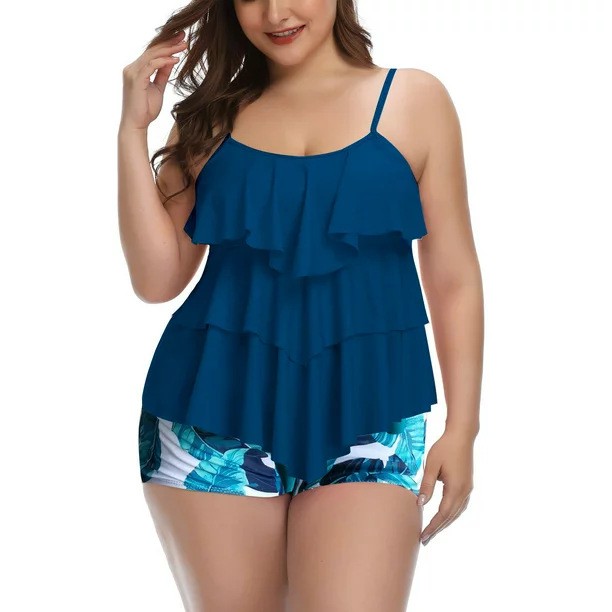 Swimwear - 女性水着ビキニプラスサイズビキニ花柄水着スパゲッティストラップツーピース水着ハイウエストショーツ女性