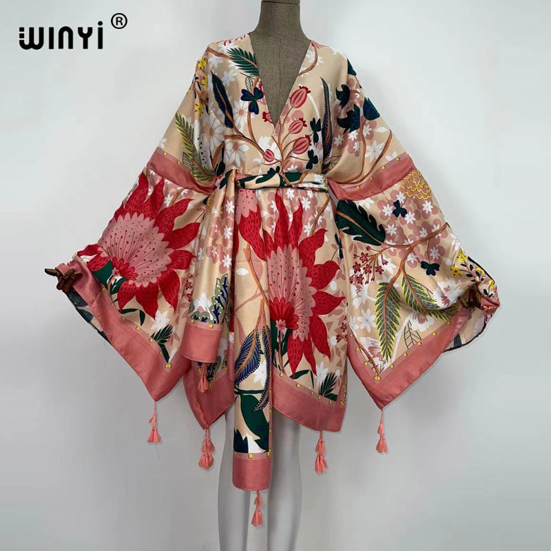 Boho Summer Beach Maxi Dress - WINYI レディース秋物ドレス カーディガン ルーズロングドレス カクテルパーティー ボヘミアン