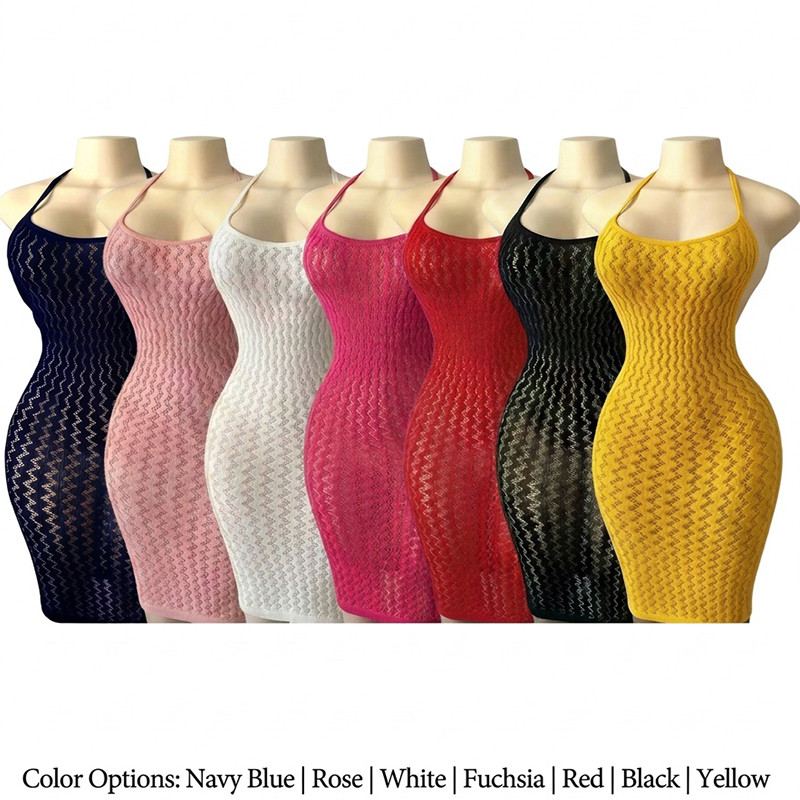 Sexy Mesh Sheer Bodycon Dress - メッシュビーチカバーアップドレス レディース ホローアウト シースルー フィッシュネット ボディコンドレス