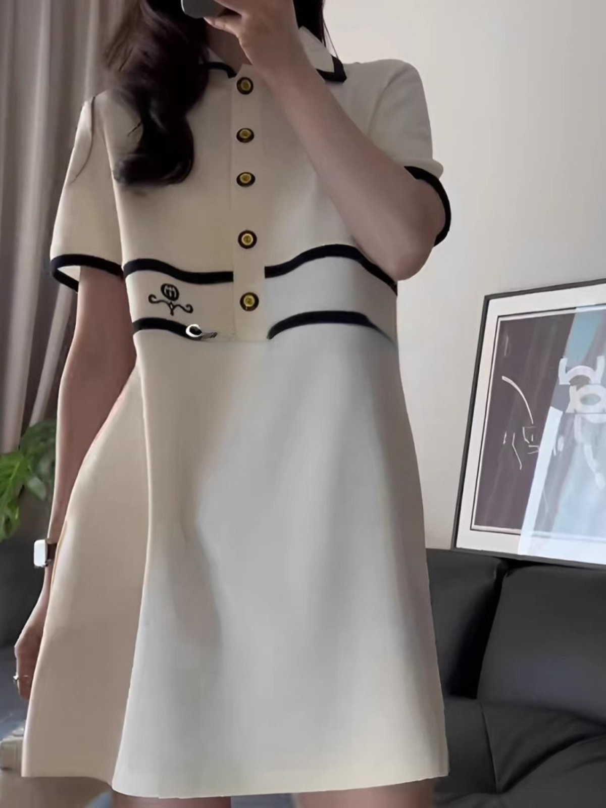Korean Style A Line Shirt Dress - プラスサイズの襟付き半袖ドレス女性のファットMM夏痩身デザインセンスシャツドレス韓国スタイルAラインスカート