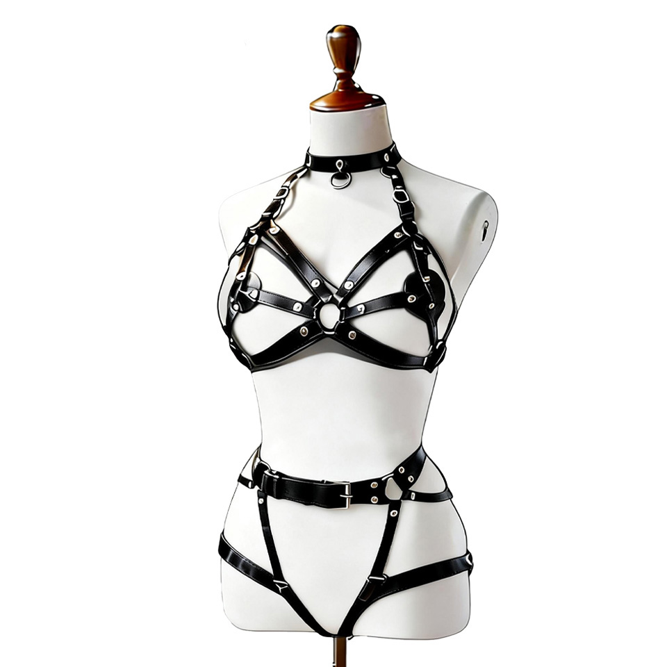 Lingerie - 女性用セクシーレザーランジェリーボディハーネスベルトサスペンダーBDSMガーターベルトランジェリーボンデージレッグハーネスゴス服レイブ衣装