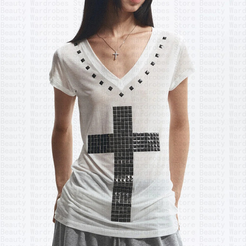 Y2K Graphic Baby Tee Crop - ロックゴス ユニーク トップ Y2K クロップトップ ヒップホップ