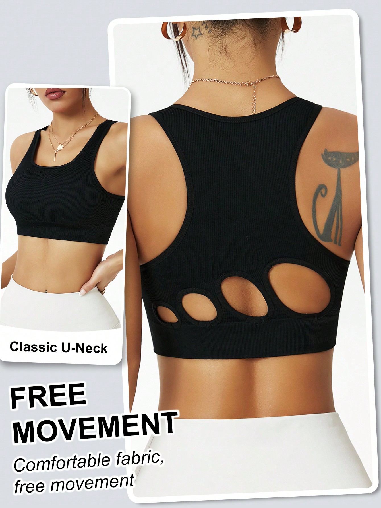 女性用リブ編みシームレススポーツブラ、カットアウトバックレー - Seamless Ribbed Workout Tank Top のレビューと価格