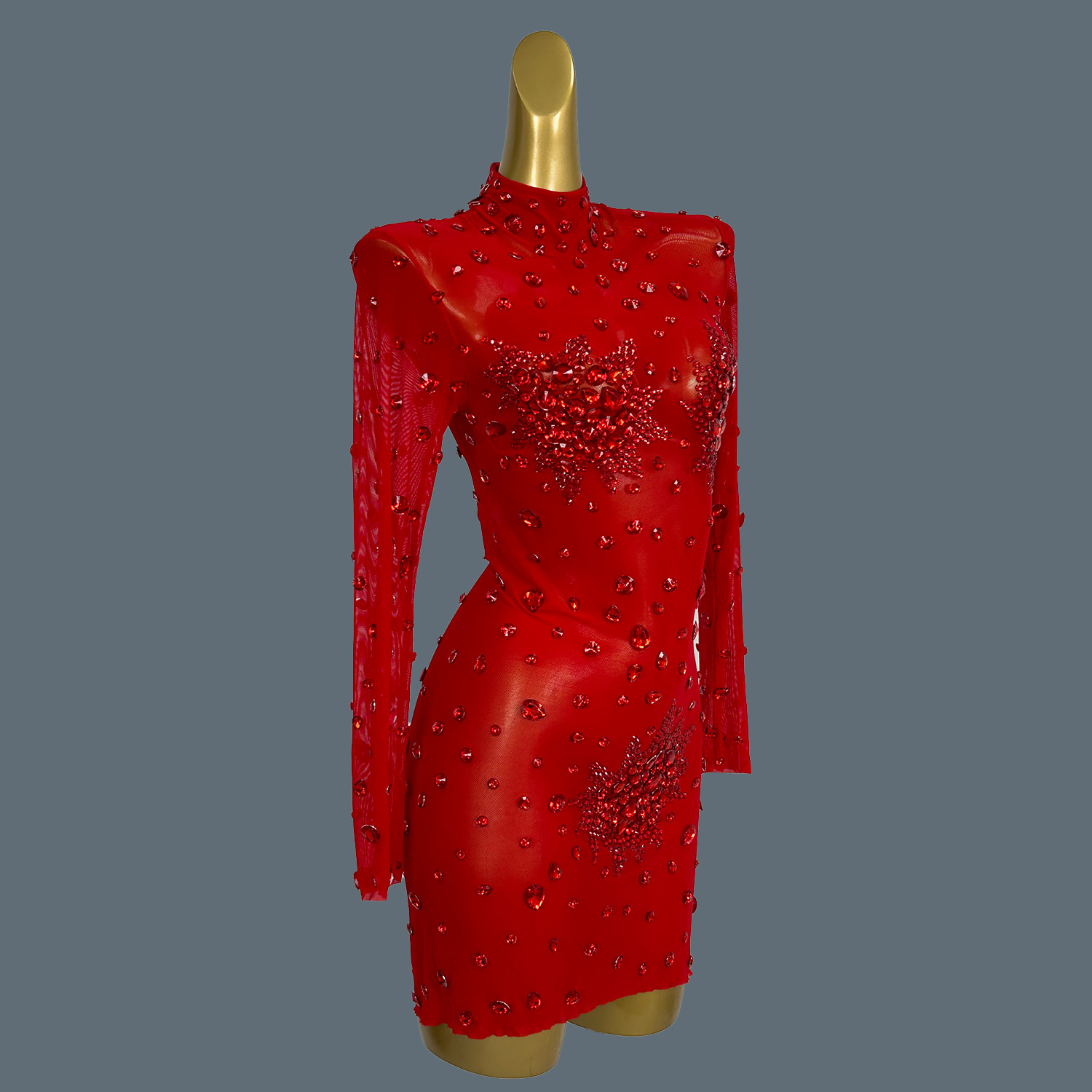Gibin-ラインストーン付きの透明なミニドレス,赤,きらび - Sparkly Rhinestone Club Party Dress のレビューと価格