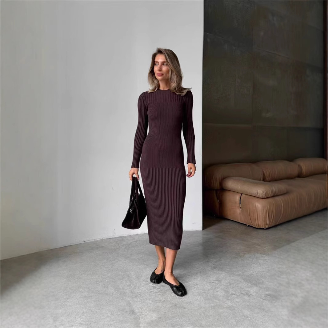 2025年春 ホワイトカーキ ブラック レディース ニット  - Bodycon Long Sleeve Ribbed Dress のレビューと価格