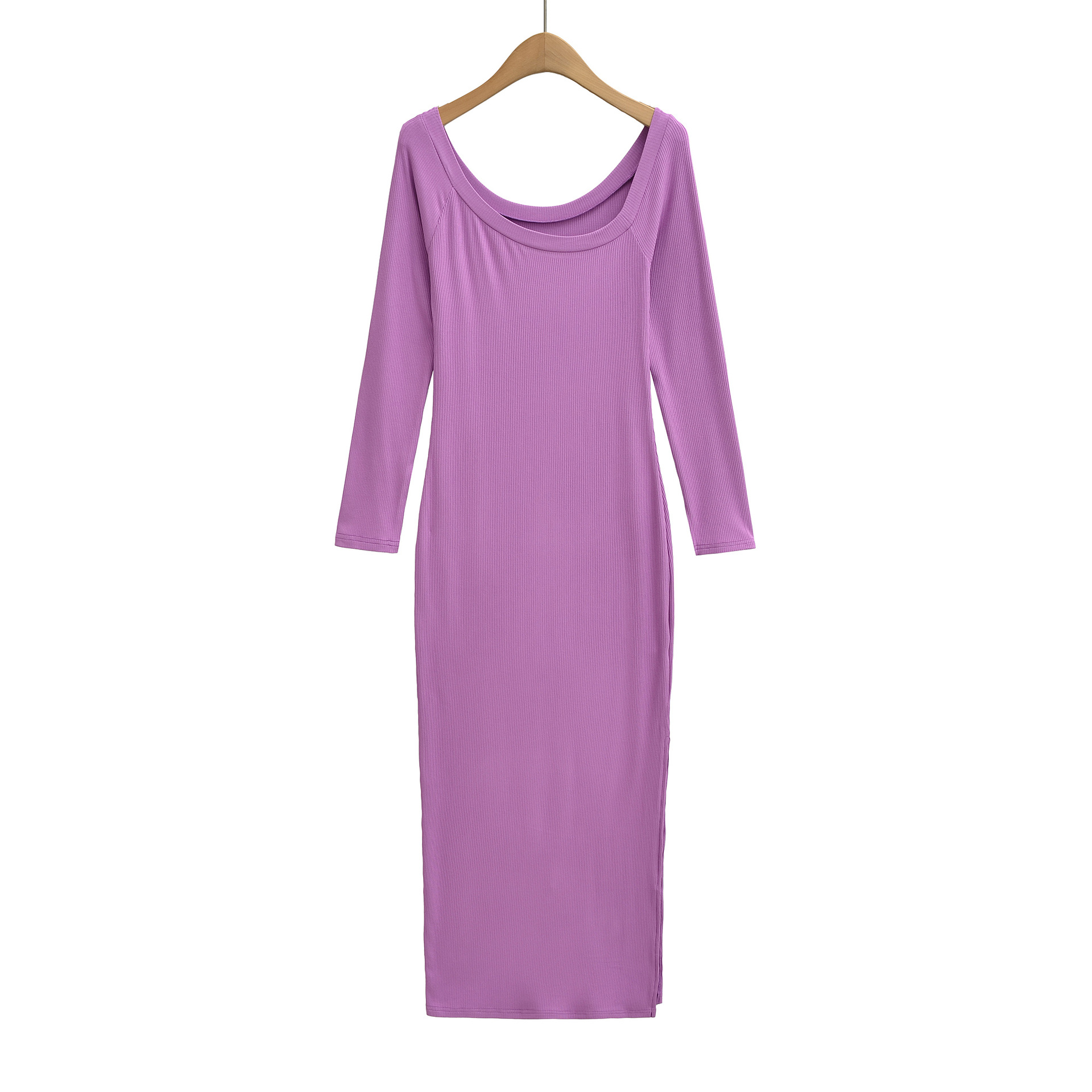 リブドレス女性用スクエアネック長袖スリムソフトストレッチカジ - Bodycon Long Sleeve Ribbed Dress のレビューと価格