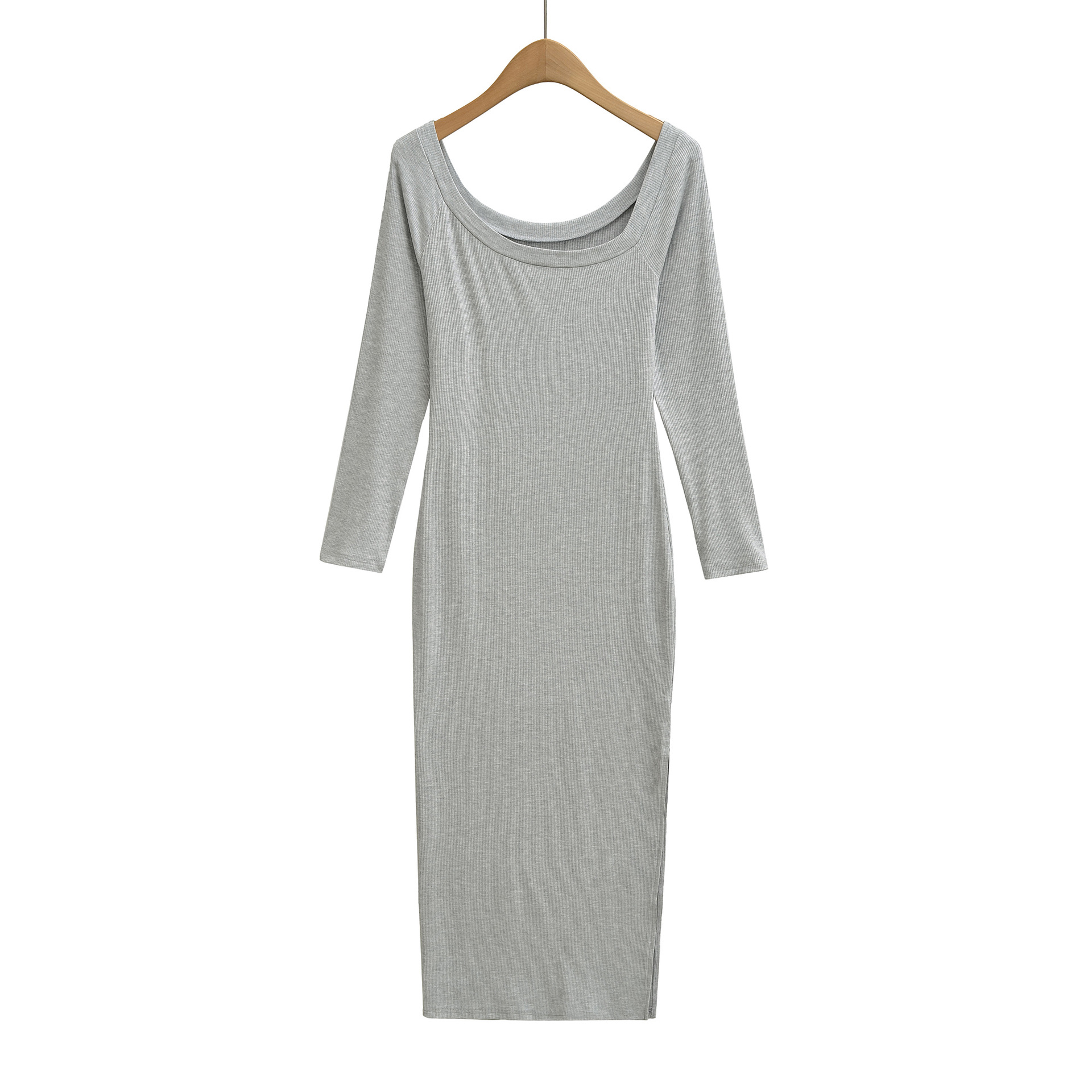 リブドレス女性用スクエアネック長袖スリムソフトストレッチカジ - Bodycon Long Sleeve Ribbed Dress のレビューと価格