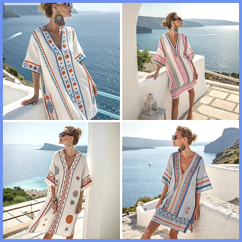 レディース2025夏Vネック花柄ルーズビーチドレス、カジュア - Dresses のレビューと価格