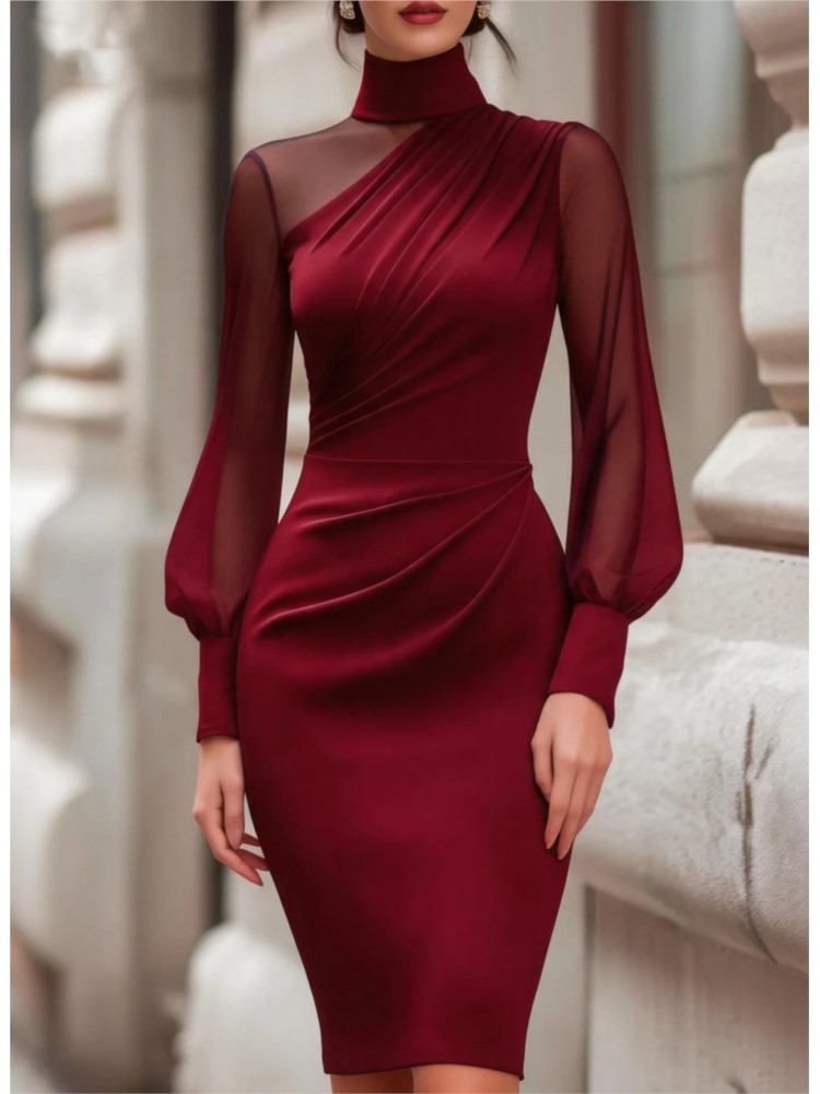 新作おしゃれメッシュシースルーロングスリーブボディコンミディ - Sexy Mesh Sheer Bodycon Dress のレビューと価格