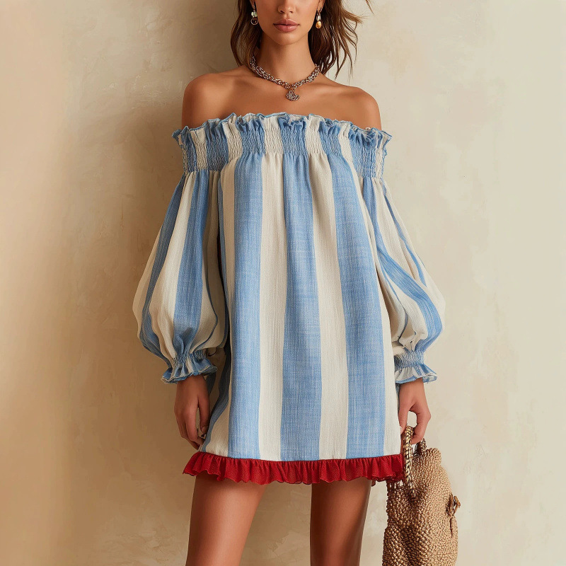2026年 レディース オフショルダードレス ブルーベージュ - Off Shoulder Puff Sleeve Sundress のレビューと価格