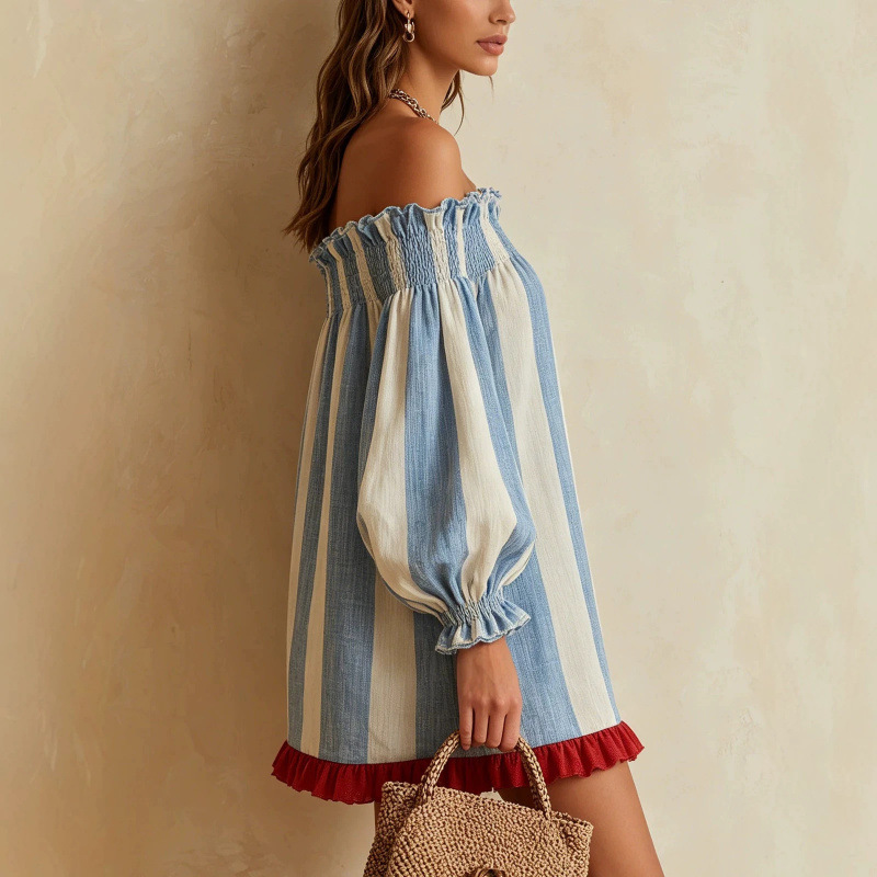 2026年 レディース オフショルダードレス ブルーベージュ - Off Shoulder Puff Sleeve Sundress のレビューと価格