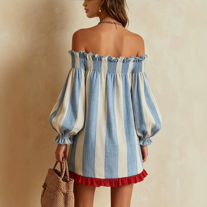 2026年 レディース オフショルダードレス ブルーベージュ - Off Shoulder Puff Sleeve Sundress のレビューと価格