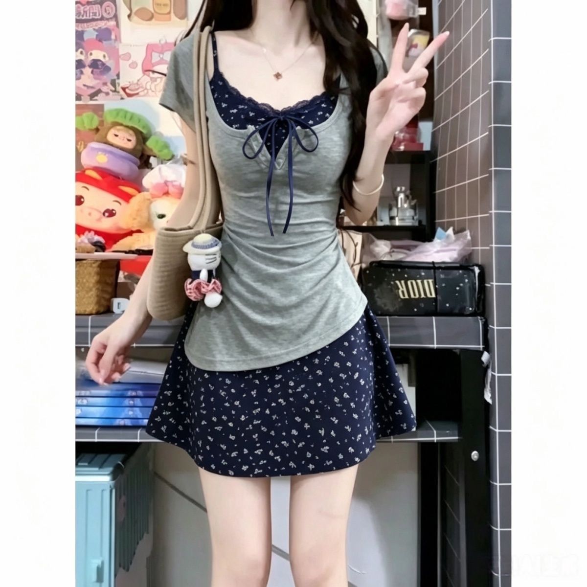 女性のフレンチグレースフルスリムレースミニスリングドレスTシ - Korean Style A Line Shirt Dress のレビューと価格