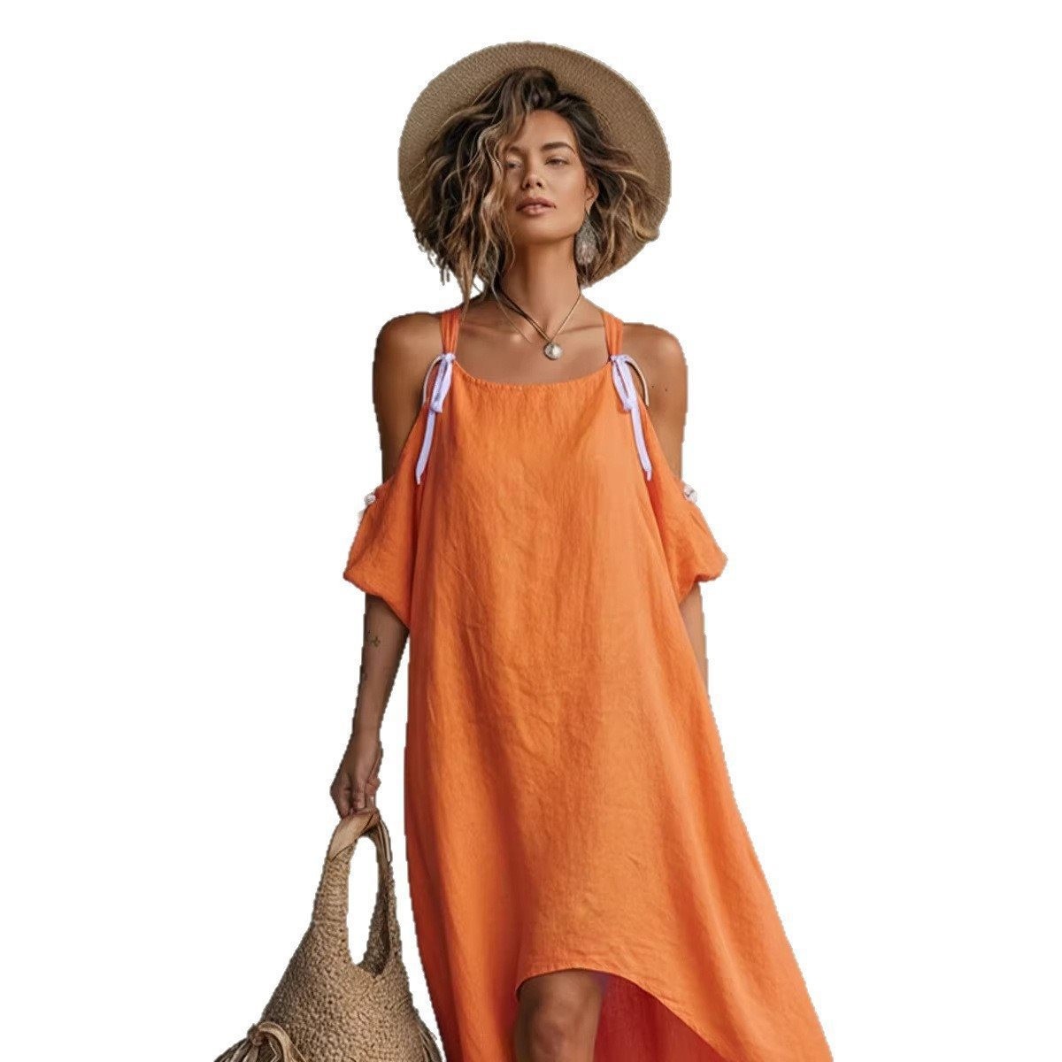 夏の女性用ドレス パフスリーブ ホルターネックドレス レディ - Off Shoulder Puff Sleeve Sundress のレビューと価格