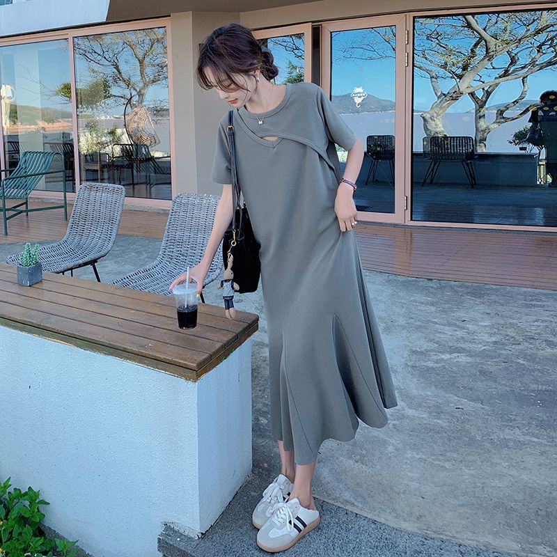 レイジースタイル中空アウトソリッドシンプルTシャツドレス夏の - Korean Style A Line Shirt Dress のレビューと価格