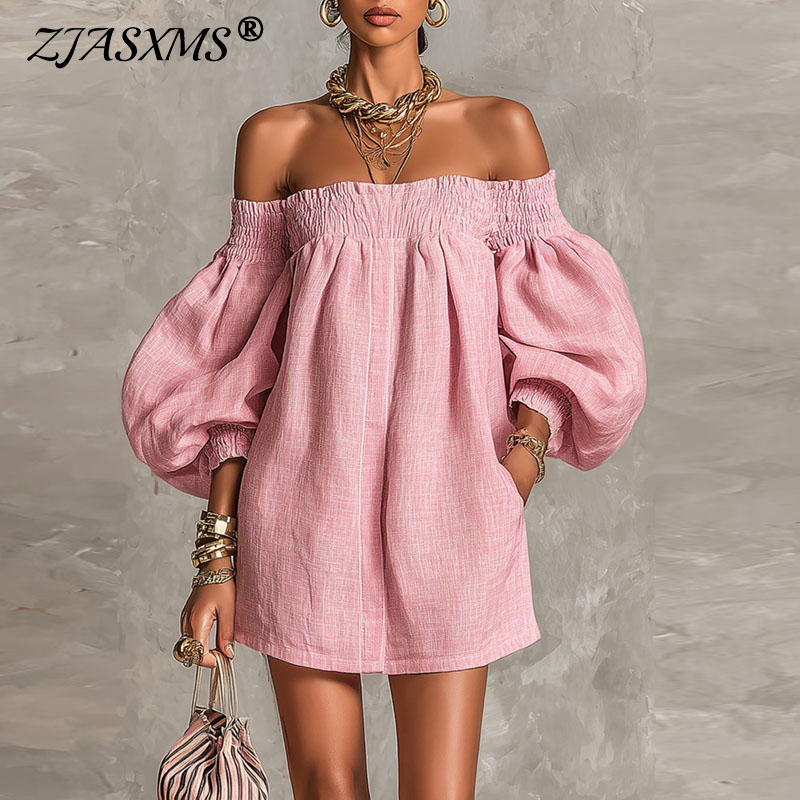 2026 夏新オフショルダーパフスリーブミニドレスレディース - Off Shoulder Puff Sleeve Sundress のレビューと価格