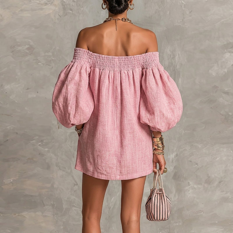 女性用 オフショルダー 新作ドレス ロングパフスリーブ スモ - Off Shoulder Puff Sleeve Sundress のレビューと価格