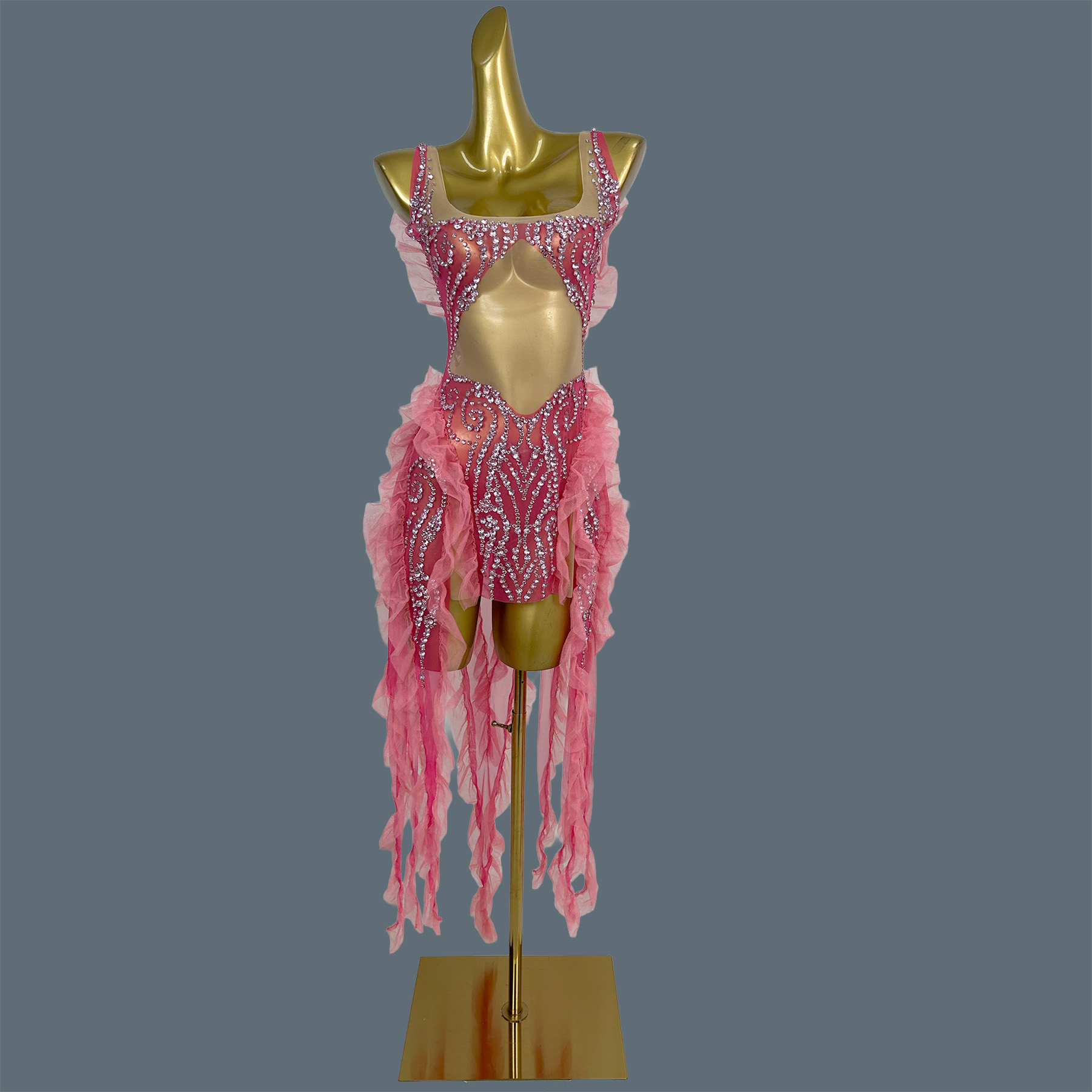 ファッションキラキラクリスタルラインストーンフリルシアーメッ - Sparkly Rhinestone Club Party Dress のレビューと価格