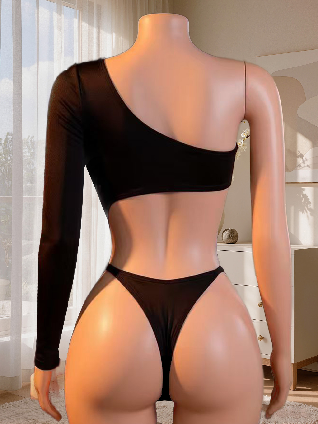 女性用ワンショルダーロングスリーブボディスーツ、背中が開いた - Lingerie のレビューと価格