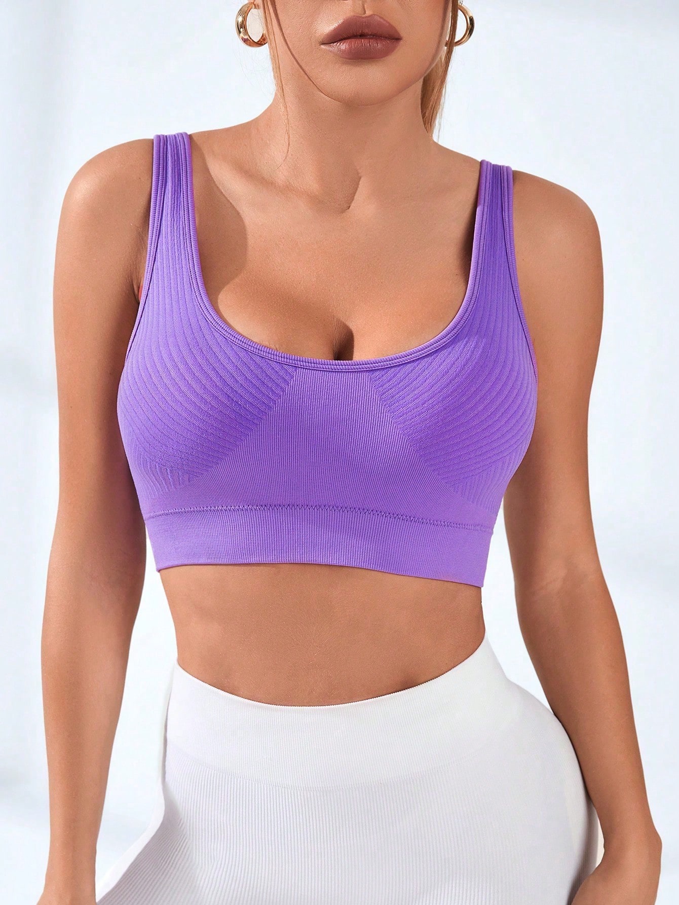 レディース リブ編み Uネック スポーツブラ シームレス ワ - Seamless Ribbed Workout Tank Top のレビューと価格