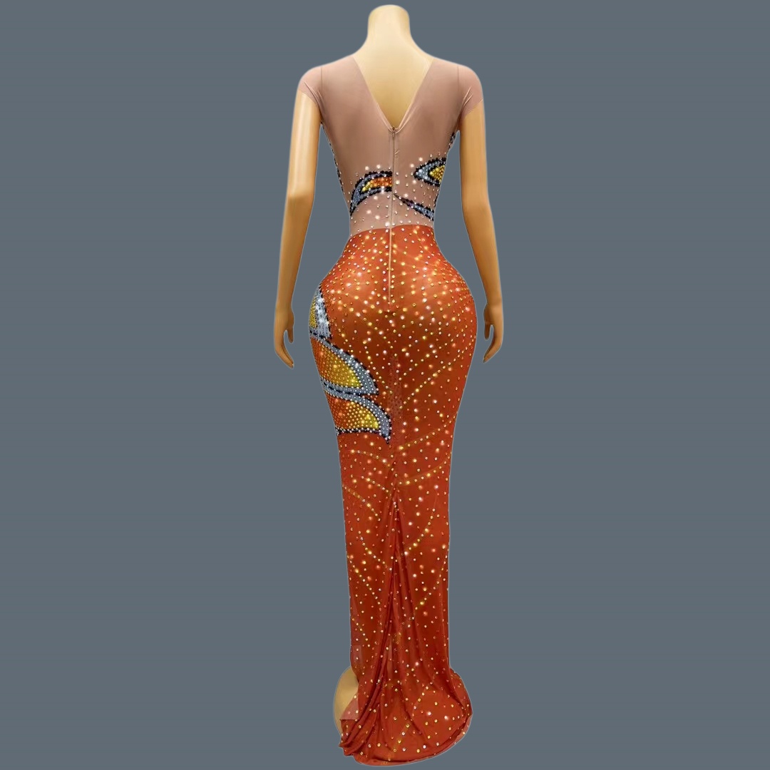女性用ノースリーブメッシュマキシドレス、モナークバタフライ柄 - Sparkly Rhinestone Club Party Dress のレビューと価格