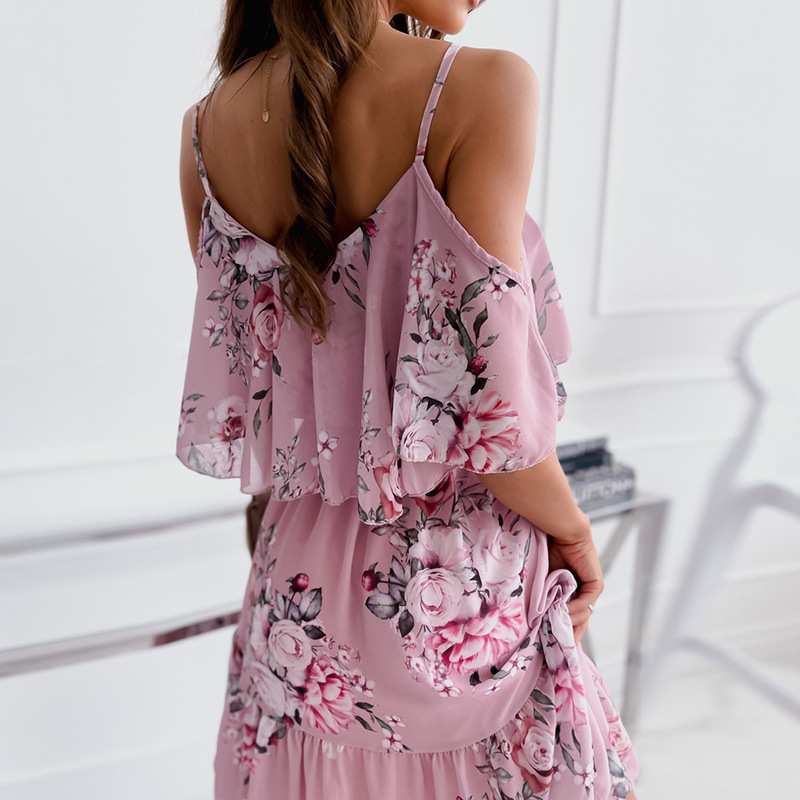2025年夏 花柄プリント セクシーなスパゲッティストラップ - French Vintage Floral Midi Dress のレビューと価格