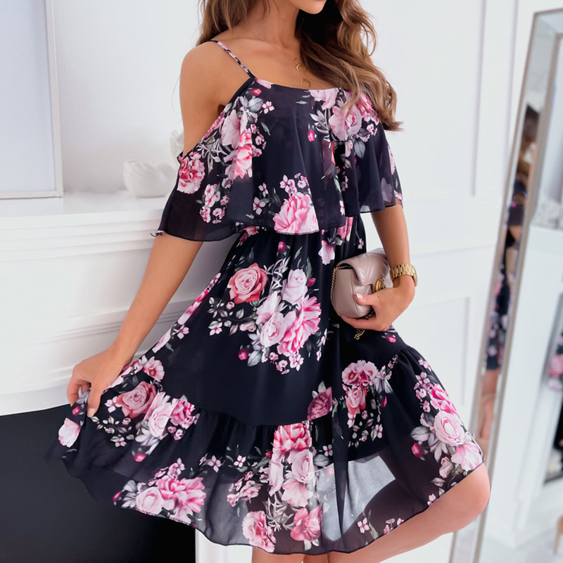 2025年夏 花柄プリント セクシーなスパゲッティストラップ - French Vintage Floral Midi Dress のレビューと価格