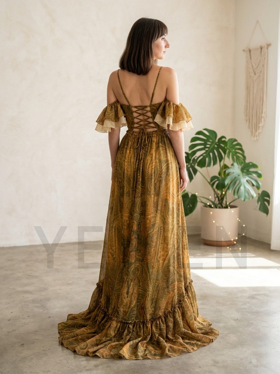 ボーホー柄プリント2ピースマキシドレスセット レディース 夏 - Boho Summer Beach Maxi Dress のレビューと価格
