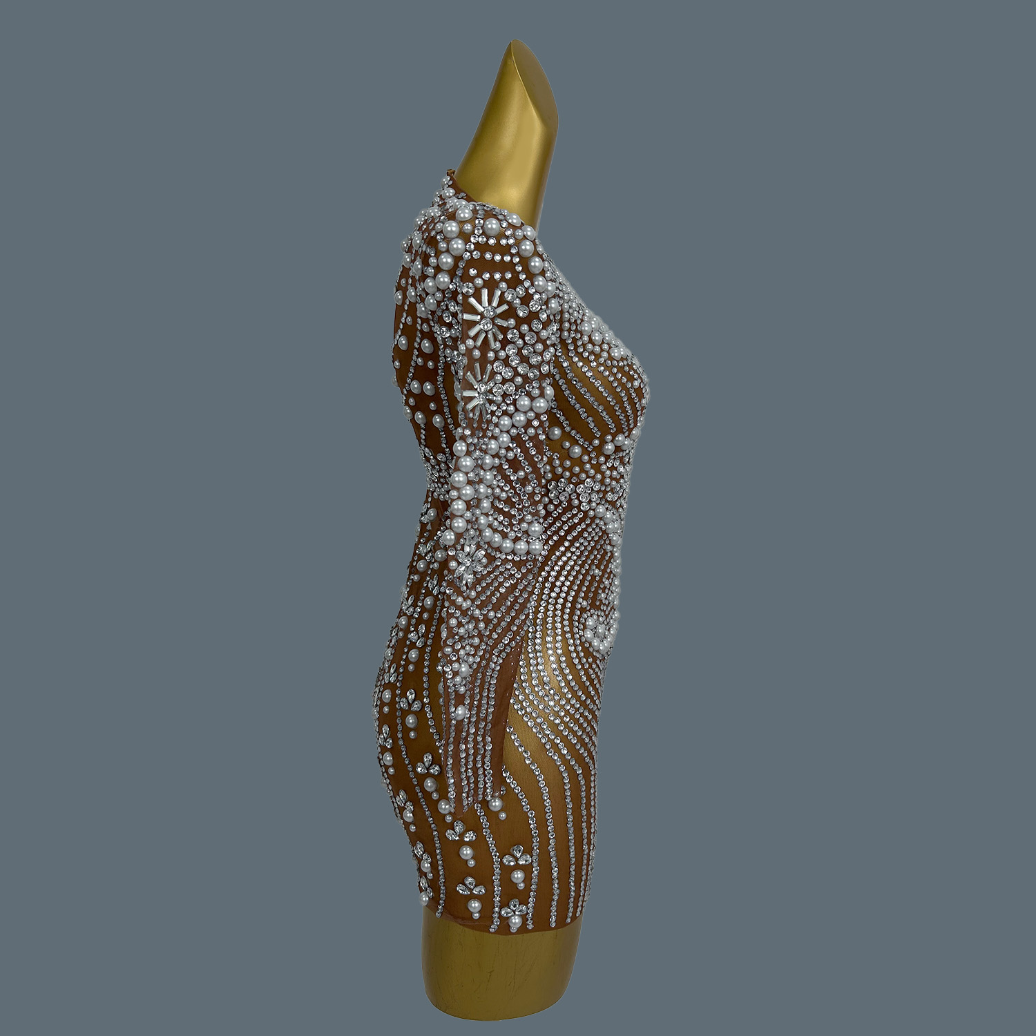 エレガントなキラキラ輝くラインストーンパール付きタイトショー - Sparkly Rhinestone Club Party Dress のレビューと価格
