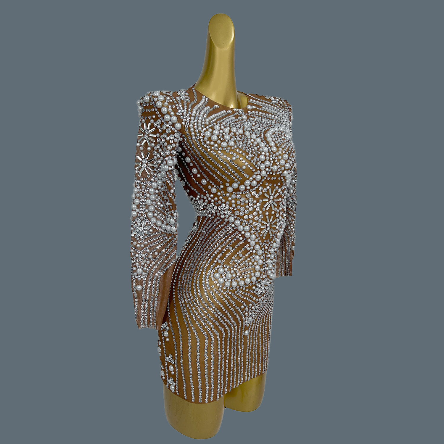 エレガントなキラキラ輝くラインストーンパール付きタイトショー - Sparkly Rhinestone Club Party Dress のレビューと価格