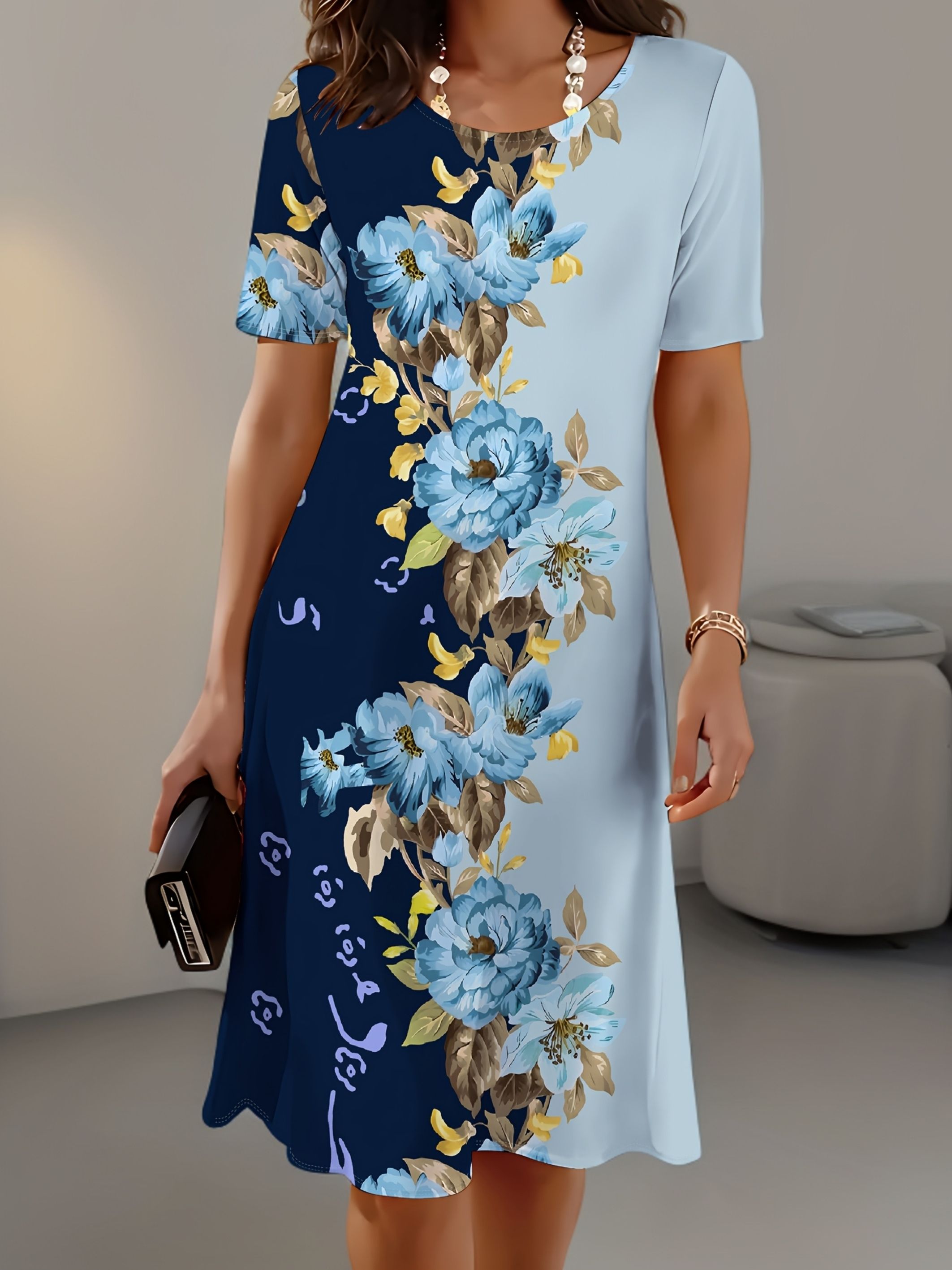 新しい女性用スリムサマー3Dプリント花柄ルーズヴィンテージセ - French Vintage Floral Midi Dress のレビューと価格