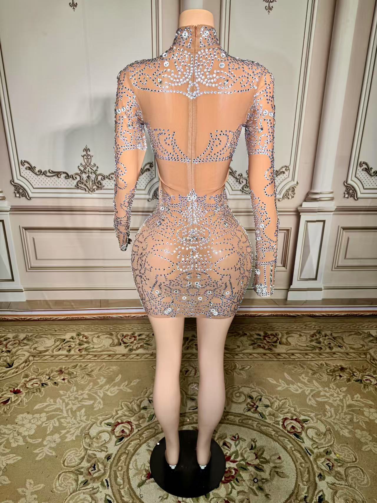 ZD スパークリーラインストーンミニドレス セクシーメッシュ - Sparkly Rhinestone Club Party Dress のレビューと価格