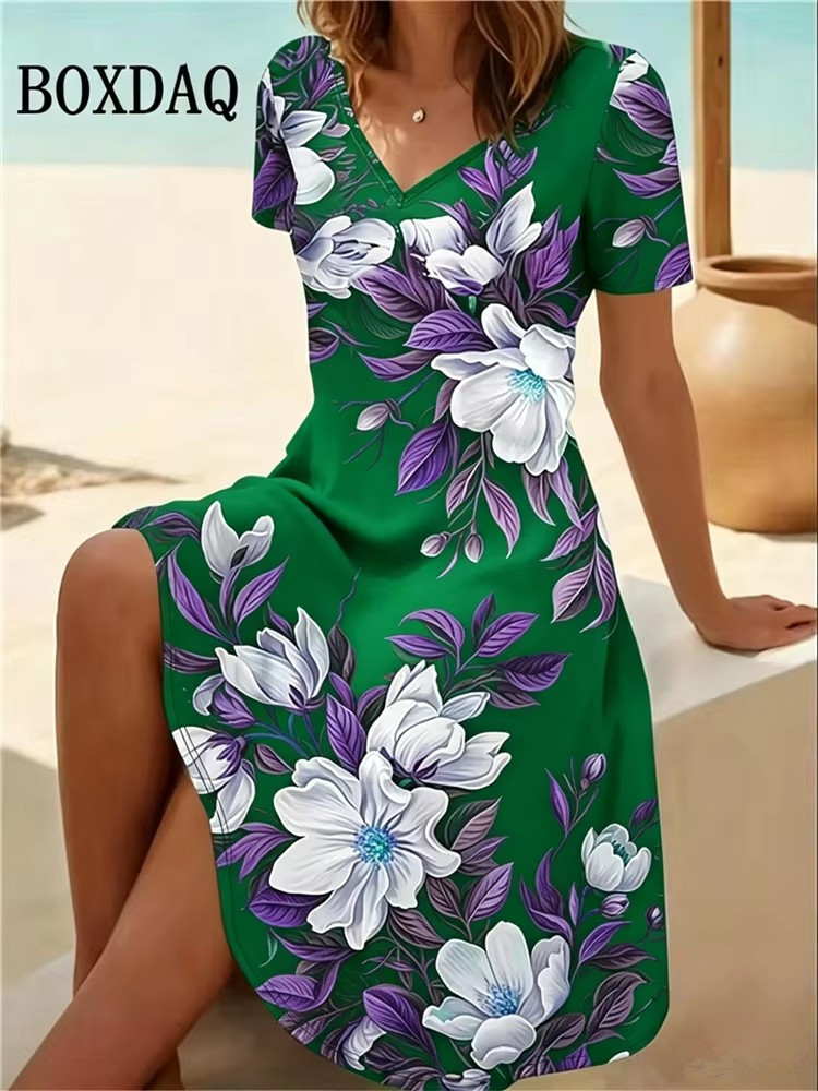 6XL プラスサイズの女性のドレス夏のビーチカジュアル A  - Boho Summer Beach Maxi Dress のレビューと価格