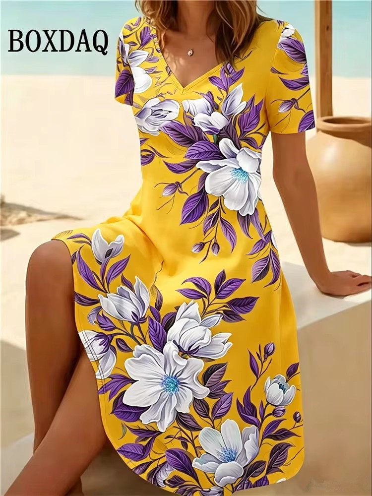 6XL プラスサイズの女性のドレス夏のビーチカジュアル A  - Boho Summer Beach Maxi Dress のレビューと価格