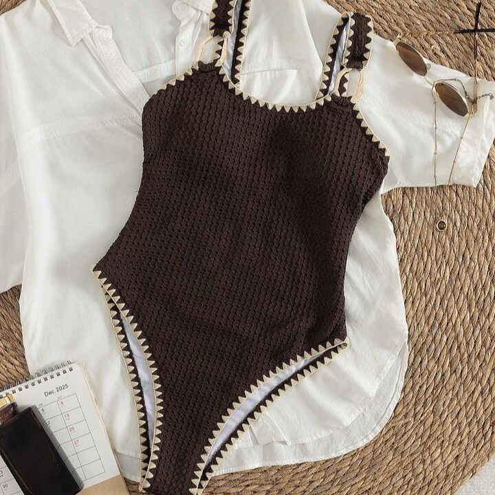 女性水着水着ノースリーブソリッドカラーハイウエスト V ネッ - Swimwear のレビューと価格