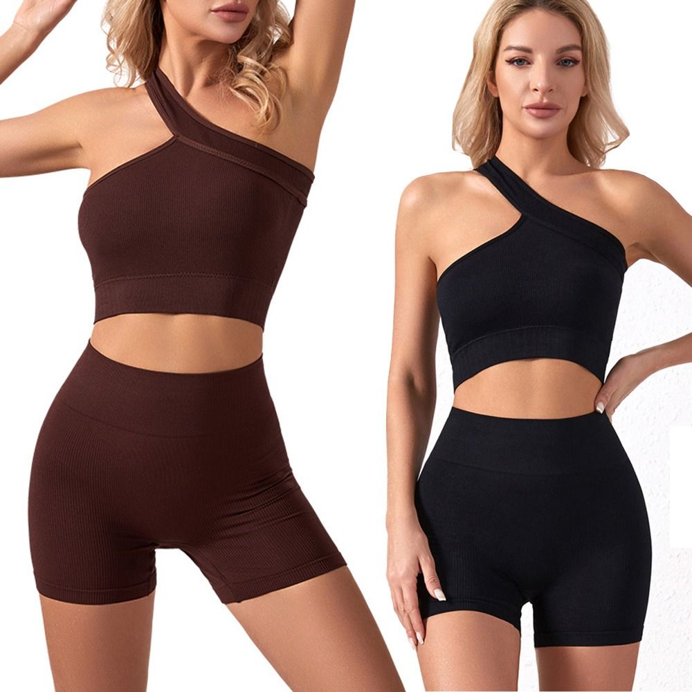 2点セット、カジュアルでシームレスな女性用ワークアウトウェア - Seamless Ribbed Workout Tank Top のレビューと価格