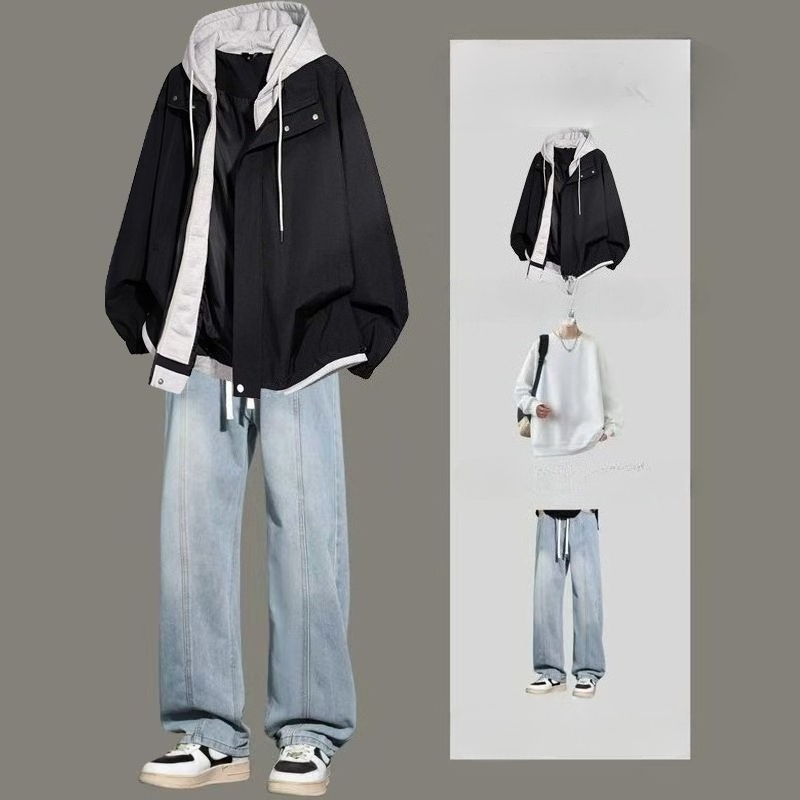 メンズ アメリカン ハイストリート フード付き フェイクツー - Jeans のレビューと価格