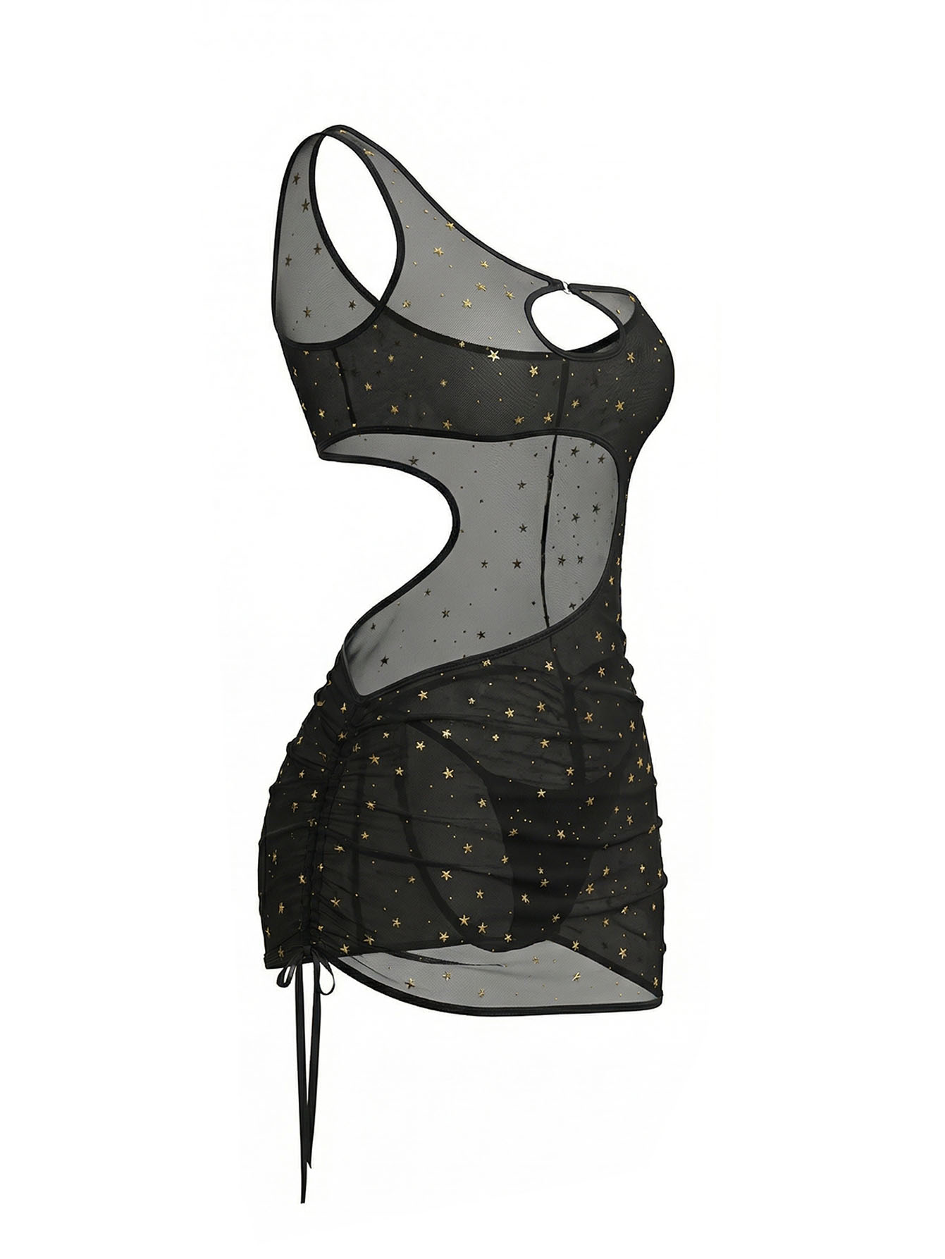 ブラック ワンショルダー スタープリント シアーメッシュ ラ - Sexy Mesh Sheer Bodycon Dress のレビューと価格