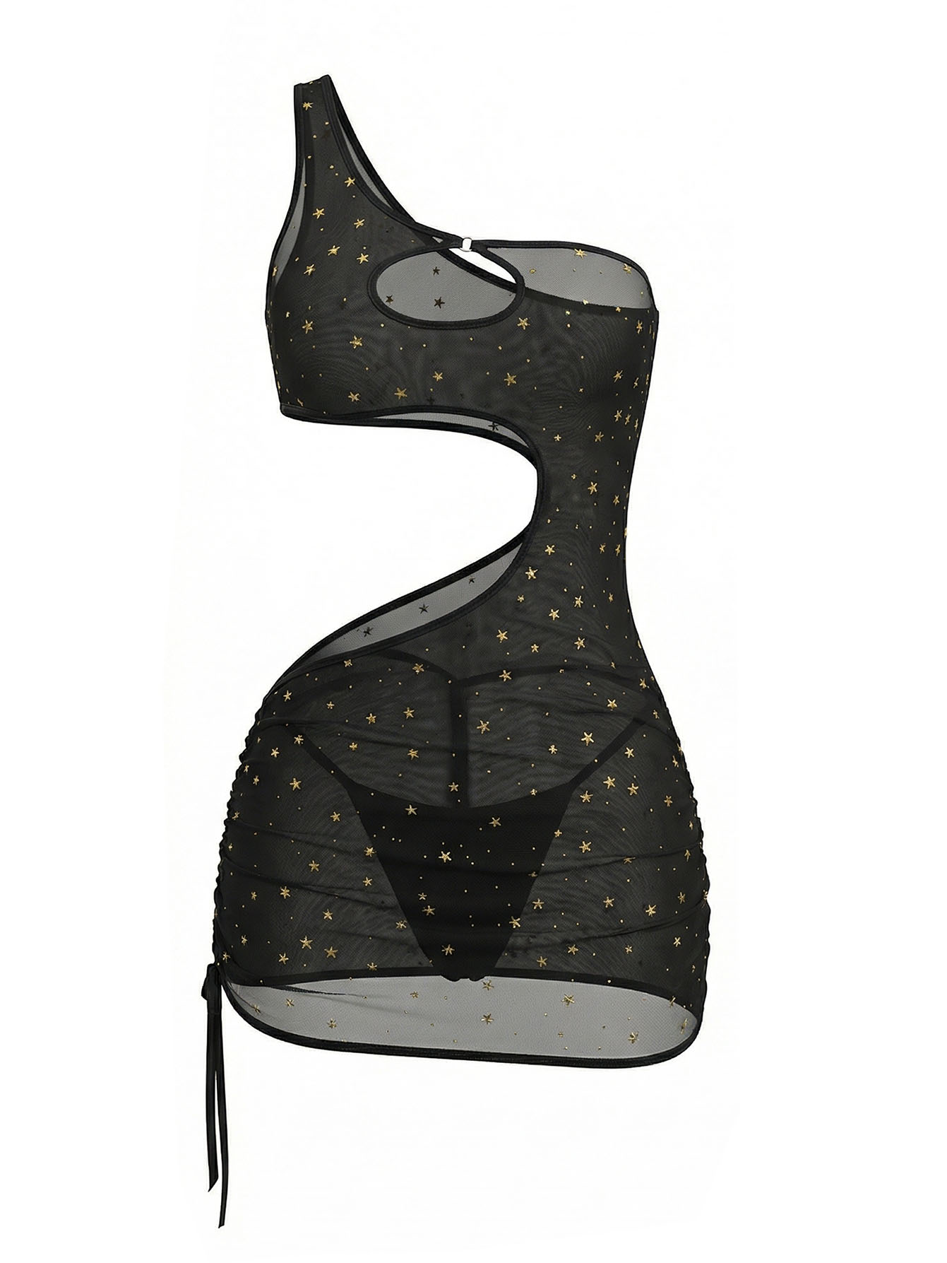 ブラック ワンショルダー スタープリント シアーメッシュ ラ - Sexy Mesh Sheer Bodycon Dress のレビューと価格