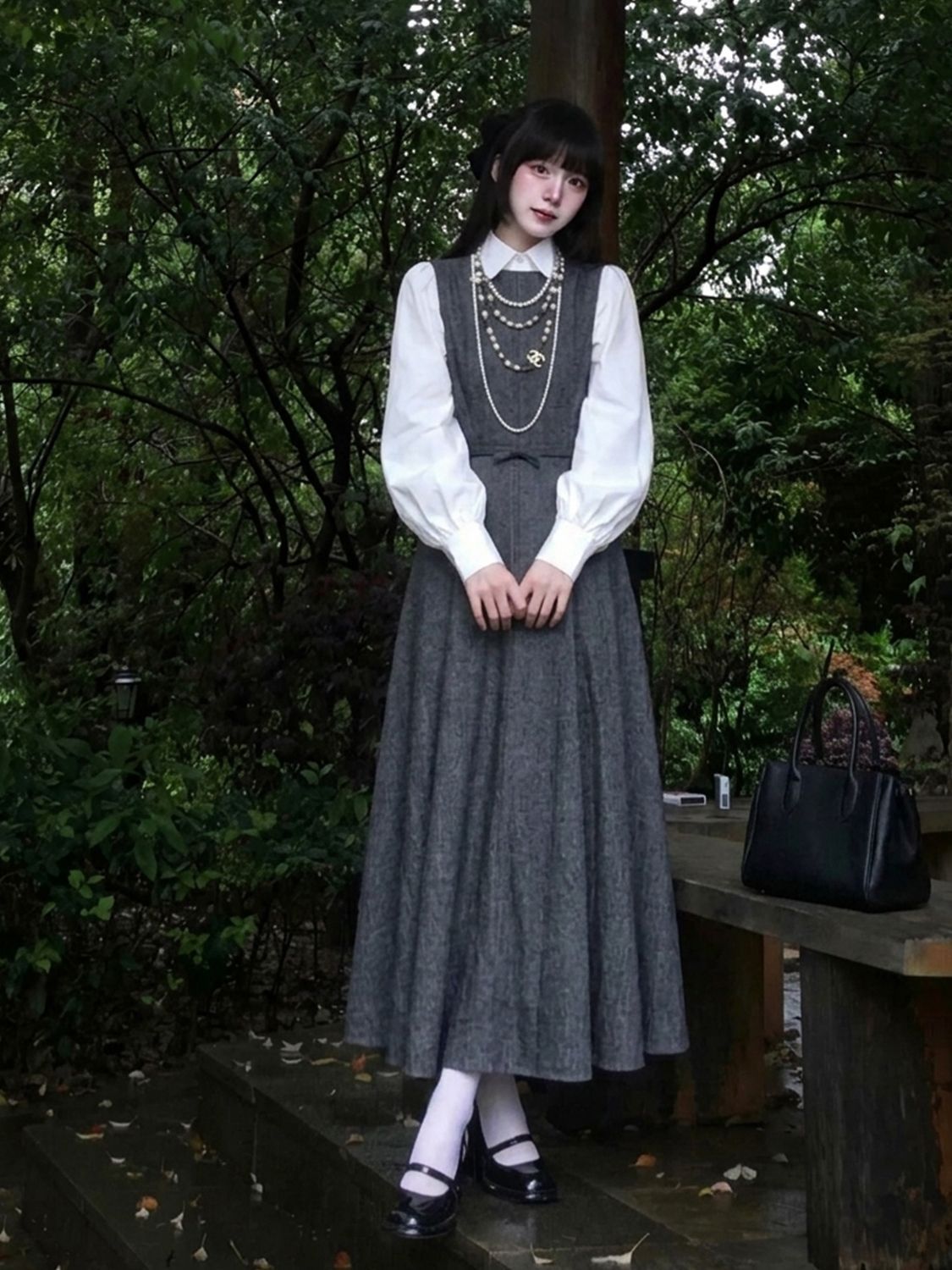 韓国風ヘップバーンスタイル2ピースドレスセット レディース  - Korean Style A Line Shirt Dress のレビューと価格