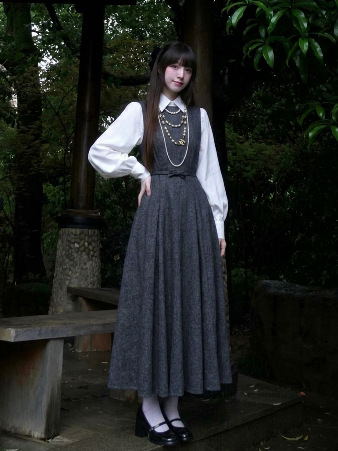 韓国風ヘップバーンスタイル2ピースドレスセット レディース  - Korean Style A Line Shirt Dress のレビューと価格