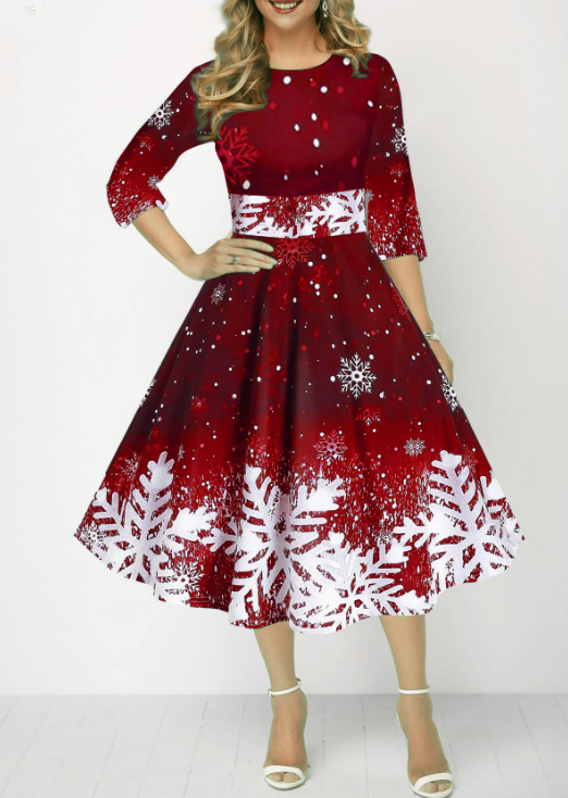 冬のクリスマスドレス女性ヴィンテージローブスイングエレガント - French Vintage Floral Midi Dress のレビューと価格