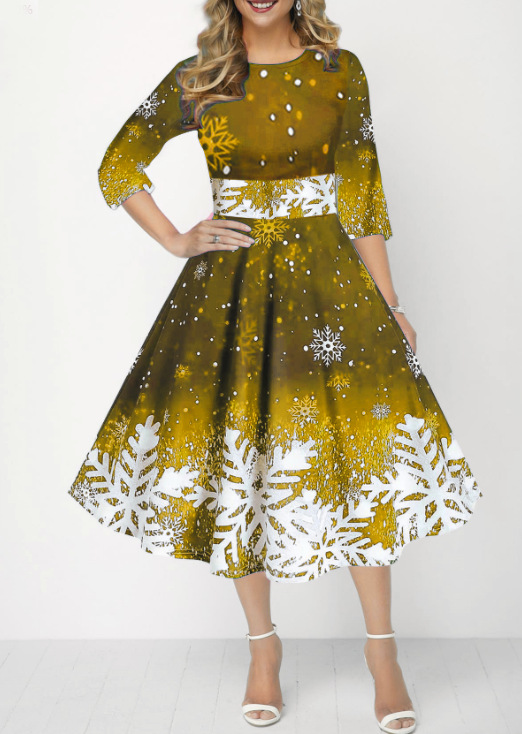 冬のクリスマスドレス女性ヴィンテージローブスイングエレガント - French Vintage Floral Midi Dress のレビューと価格